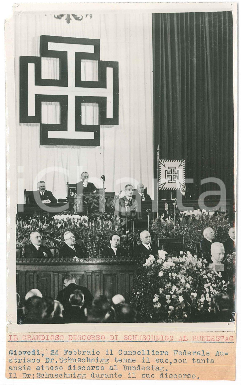 Fotografia d epoca originale 1938 WIEN AUSTRIA Discorso cancelliere Kurt von SCHUSCHNIGG al Bundestag Foto 1