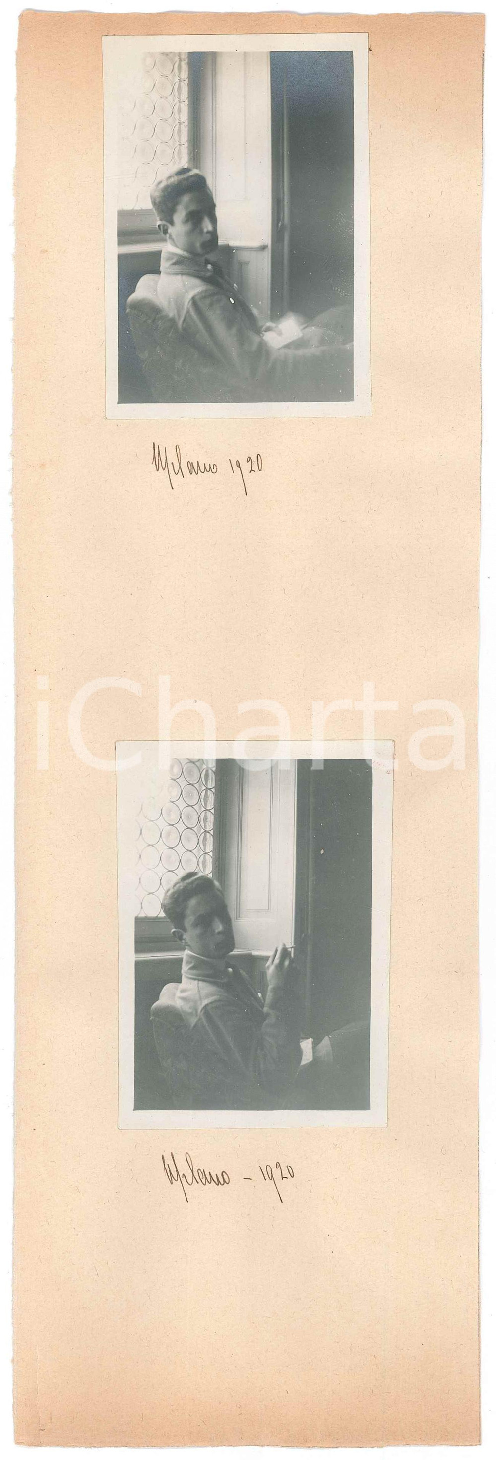 Fotografia d epoca originale 1920 MILANO  COSTUME  Giovane uomo in poltrona Lotto 2 foto 6x9 cm 1