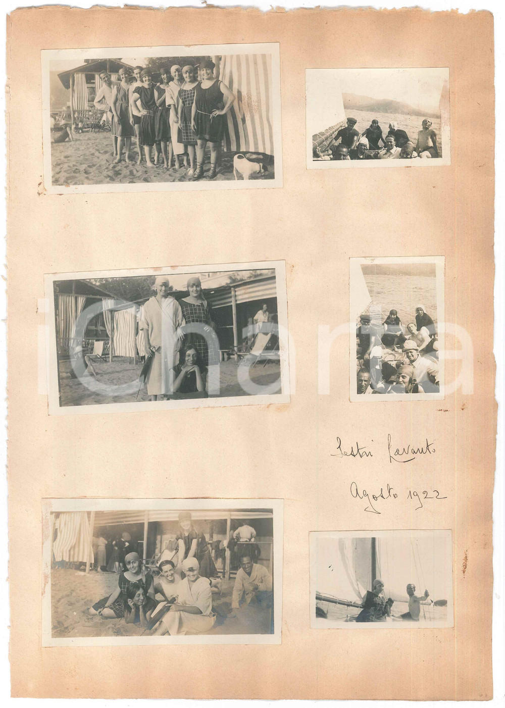 Fotografia d epoca originale Agosto 1922 SESTRI LEVANTE Turisti in spiaggia Lotto 6 foto VINTAGE 1