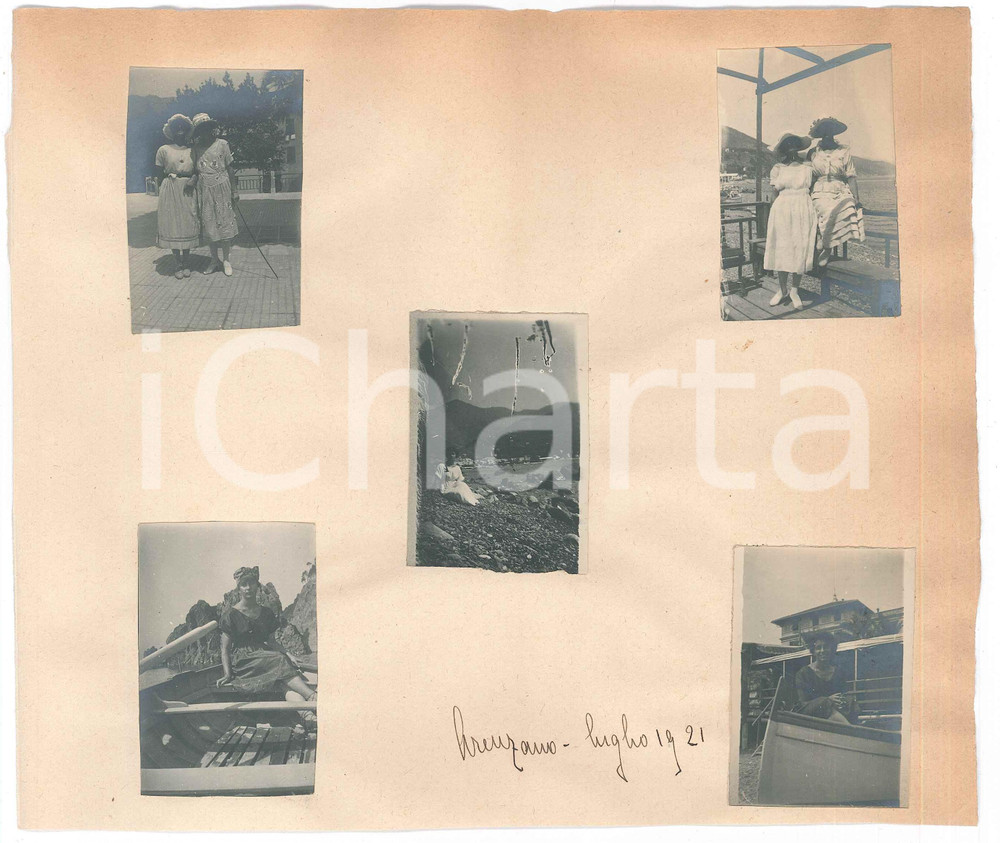 Fotografia d epoca originale Luglio 1921 ARENZANO GE Due donne in villeggiatura Lotto 5 foto 4x6 cm 1