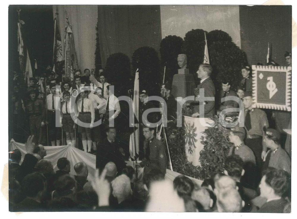 Fotografia d epoca originale 1938 INNSBRUCK AUSTRIA Discorso cancelliere Kurt von SCHUSCHNIGG  Foto 18x13 1