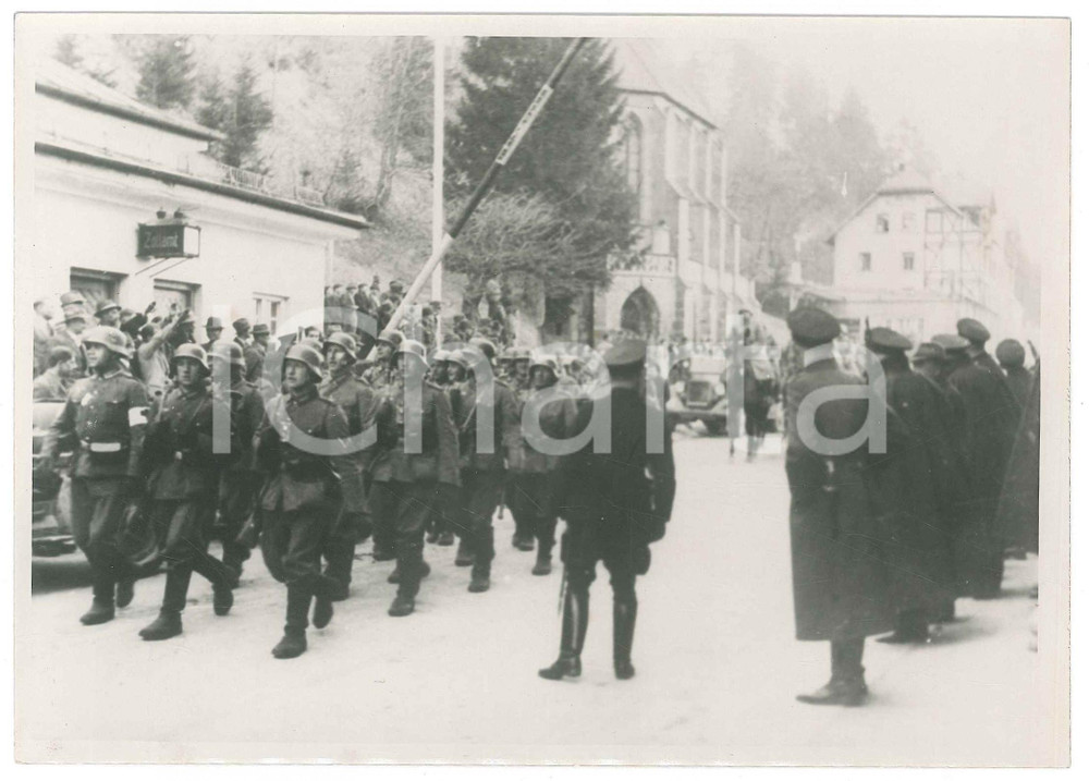 Fotografia d epoca originale 1938 ANSCHLUSS AUSTRIA Le truppe tedesche attraversano il confine Foto 18x13 cm 1
