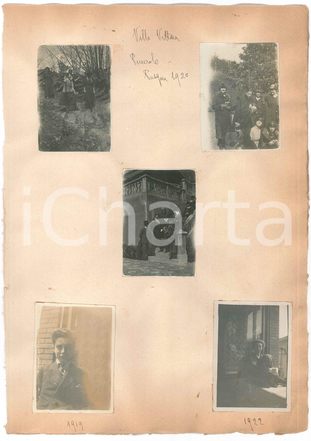 Fotografia d epoca originale Pasqua 1920 PINEROLO TO  Villa Vittoria  Ritratti di famiglia 5 foto 6x8 cm 1