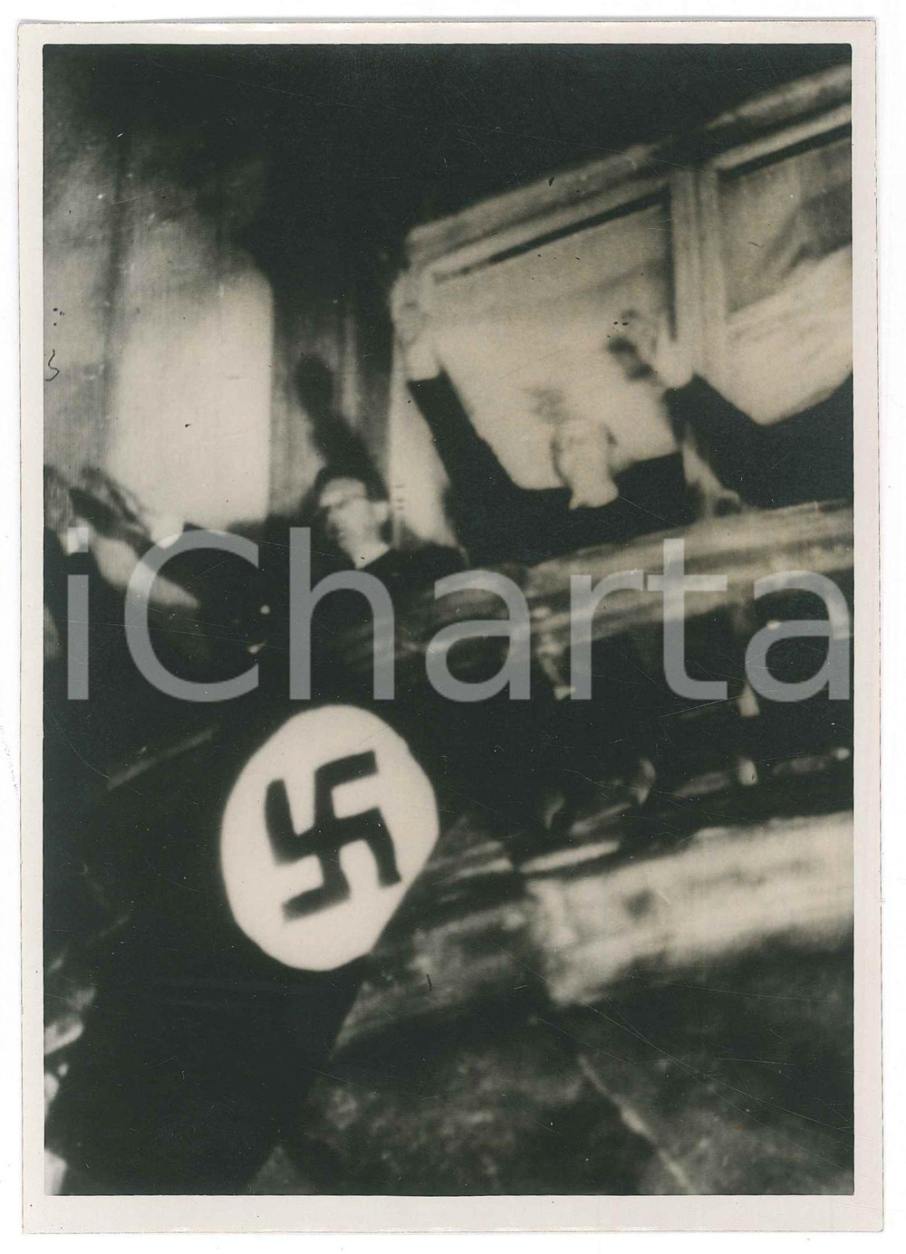 Fotografia d epoca originale 1938 WIEN Proclamazione Adolf HITLER  Arthur SEYSSINQUART al balcone Foto 1
