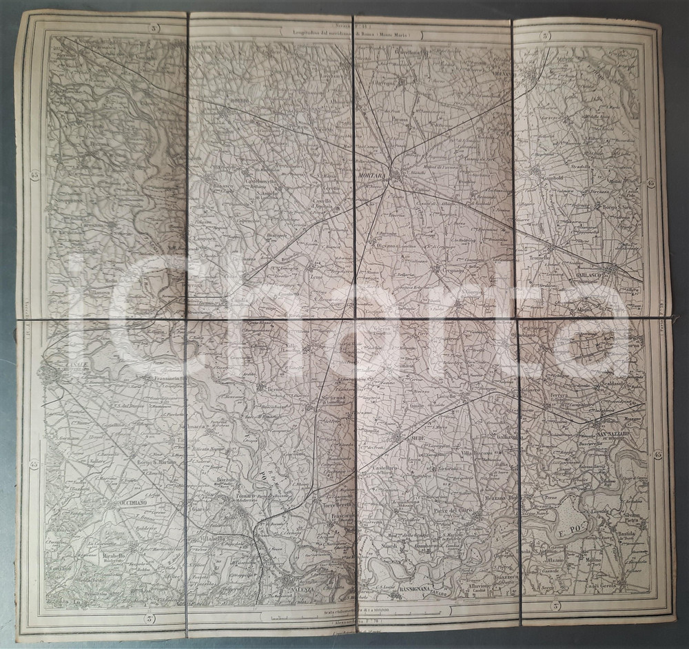 Mappa, planimetria storica 1900 ca ITALIA  LOMELLINA  MORTARA  Mappa su tela 43x41 cm 1