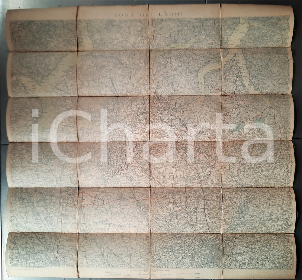 Mappa, planimetria storica 1918 IGM  LOMBARDIA  Zona dei laghi   Mappa su tela 80x80 cm 1