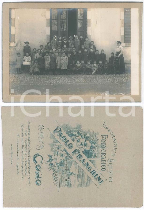 Fotografia d epoca originale 1890 ca COMO Classe elementare con maestra  Foto Paolo FRANCHINI 19x13 1