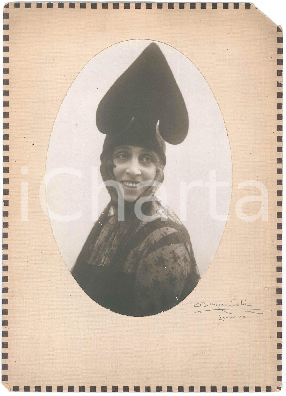 Fotografia d epoca originale 1910 ca LIVORNO Donna in costume seme picche Foto Bruno MINIATI 23x32 cm 1