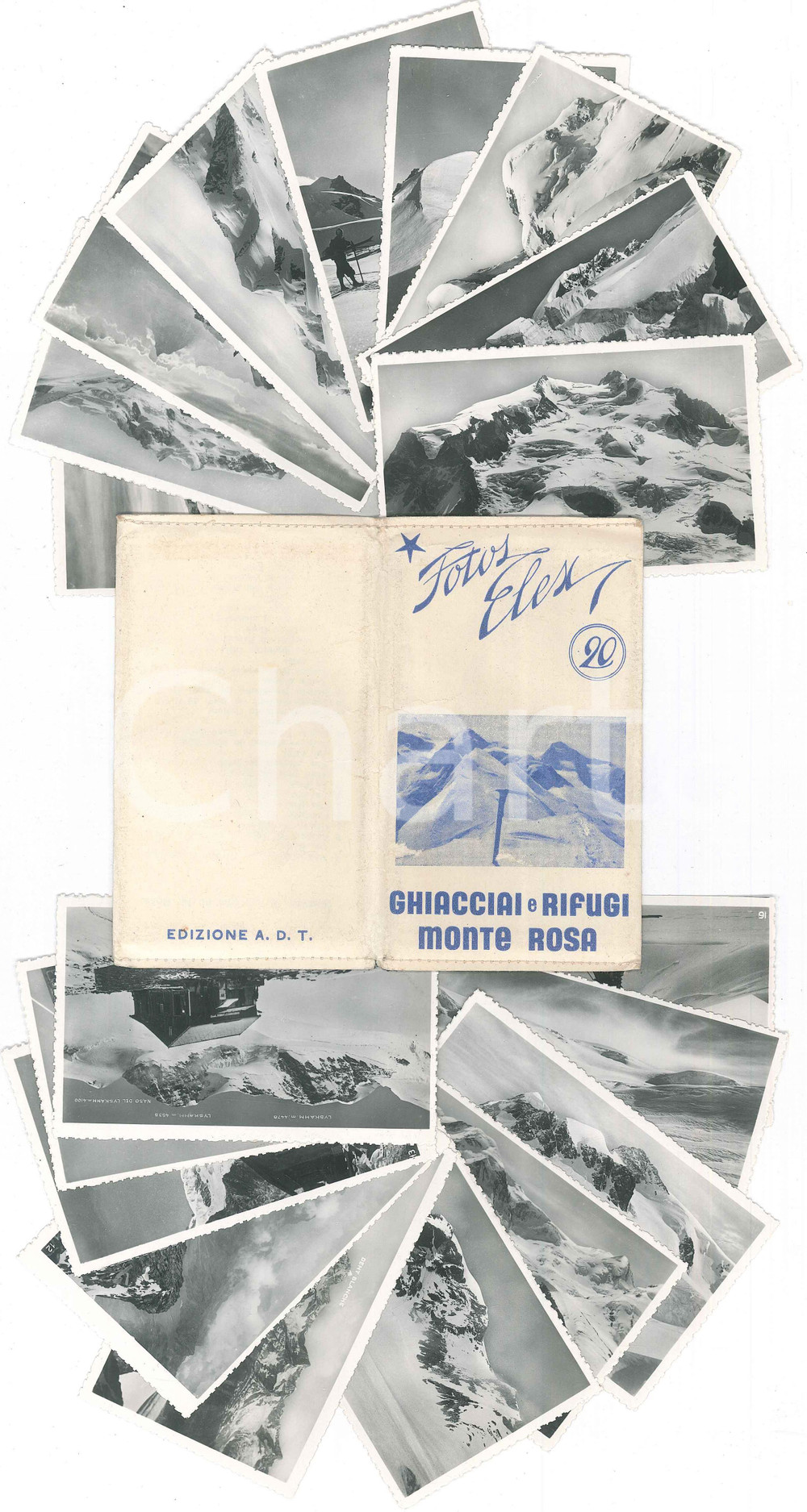 Materiale pubblicitario d’epoca 1950 ca TURISMO Ghiacciai e rifugi del Monte Rosa  Lotto 20 foto seriali 1