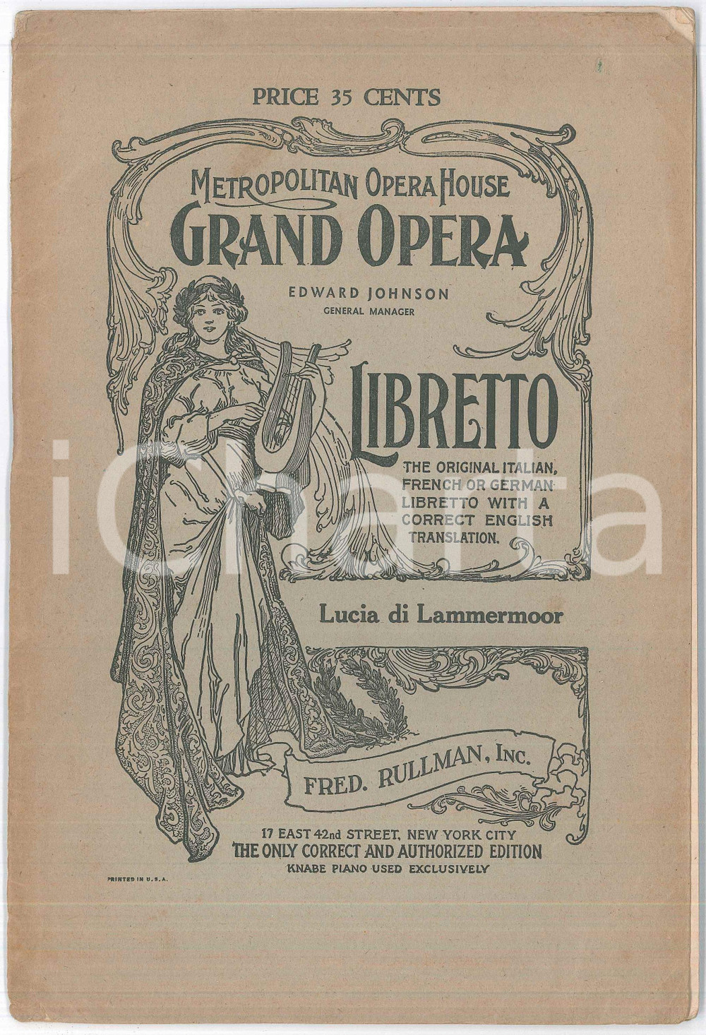 Oggetto da collezione cartaceo 1940 ca NEW YORK Metropolitan Opera  DONIZETTI Lucia di Lammermoor Libretto 1