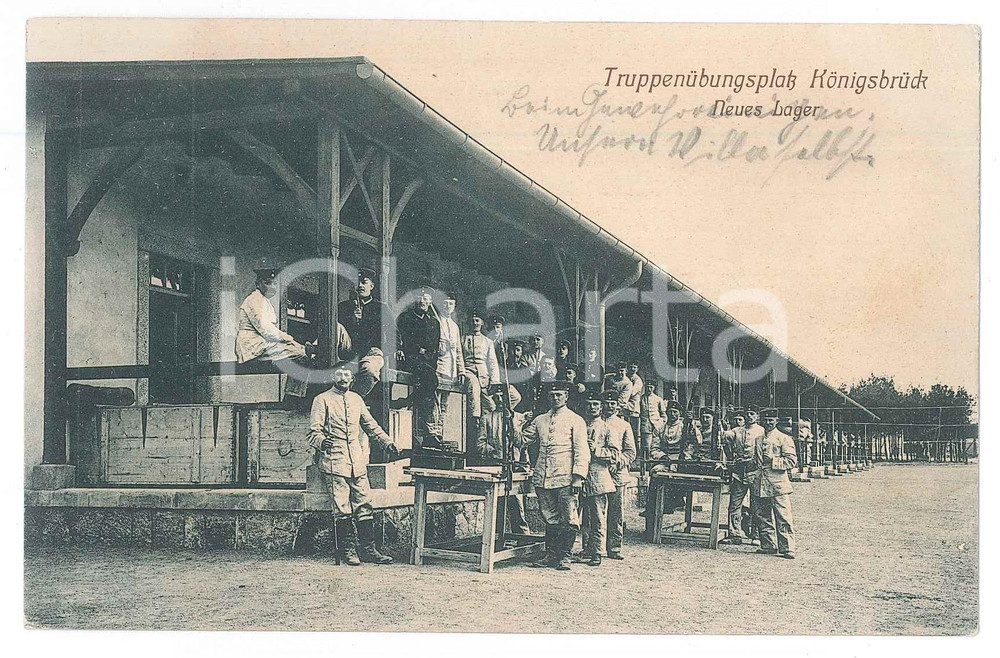 Cartolina originale da collezione 1911 KONIGSBRUCK D TruppenÃ¼bungsplatz  Neues Lager ANIMATED Postcard 1