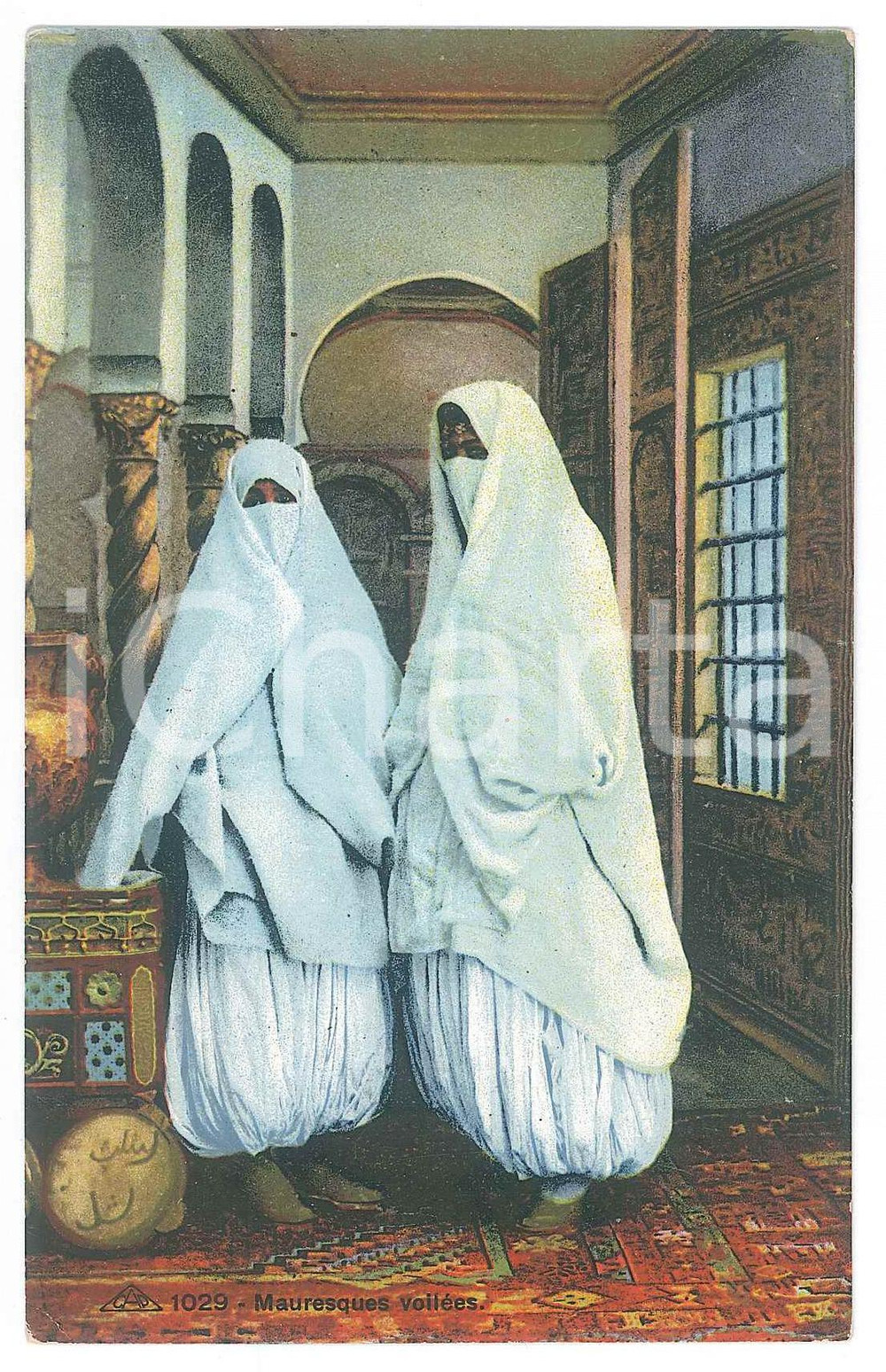 Cartolina originale da collezione 1915 ca ETHNIC TYPES  Femmes mauresques voilÃ©es  Vintage postcard 1