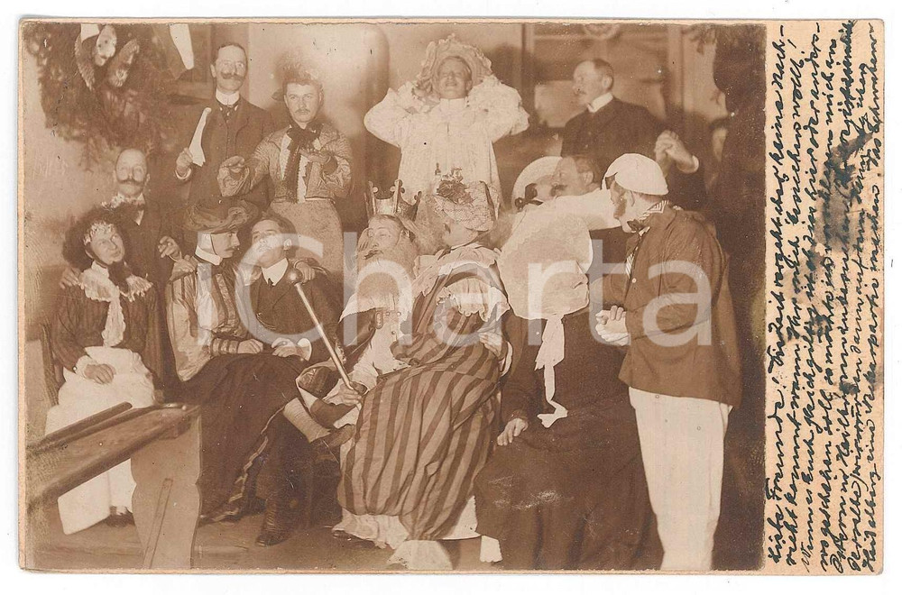 Fotografia d epoca originale 1906 DEIDESHEIM D CARNEVALE  Gruppo in maschera  Foto anonima 14x9 cm 1