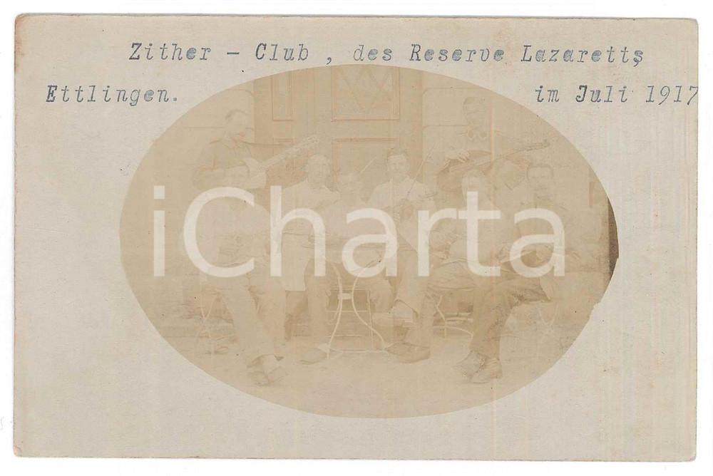 Fotografia d epoca originale 1917 ETTLINGEN D Zither Club  Reserve Lazaretts Foto RARA 14x9 cm 1