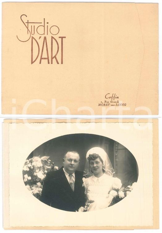 Fotografia d epoca originale 1945 MORETSURLOING Sposa con il padre  Photo STUDIO D ART COFFIN 18x13 cm 1