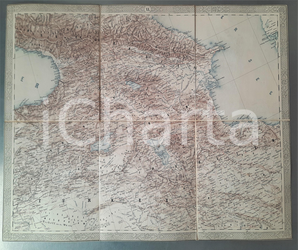 Mappa, planimetria storica 1847 Joseph SCHEDA  KAUKASUS  SÃ¼dliches Kaspisches Meer Old map 49x40 1