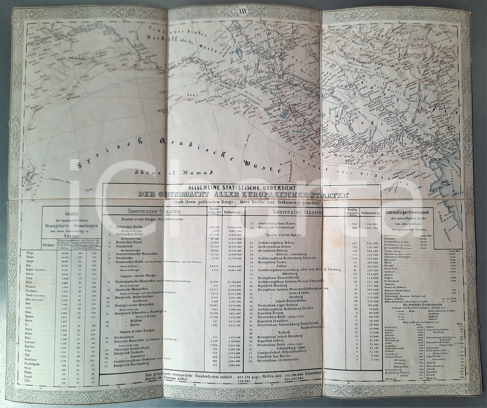 Mappa, planimetria storica 1847 WIEN Allgemeine statistische Uebersicht der europÃ¤ischen Staaten Map 49x40 1