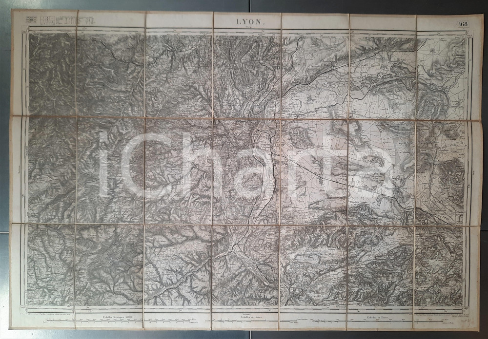 Mappa, planimetria storica 1870 ca FRANCE Corps d EtatMajor  LYON  Mappa su tela 78x55 cm 1