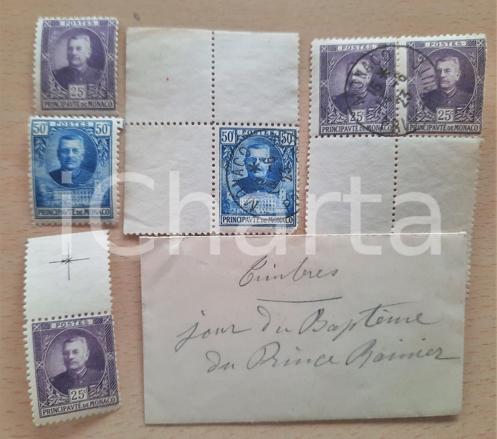 Oggetto da collezione cartaceo 1923 PrincipautÃ© de MONACO  Timbres du jour du BaptÃªme du Prince Rainier 1