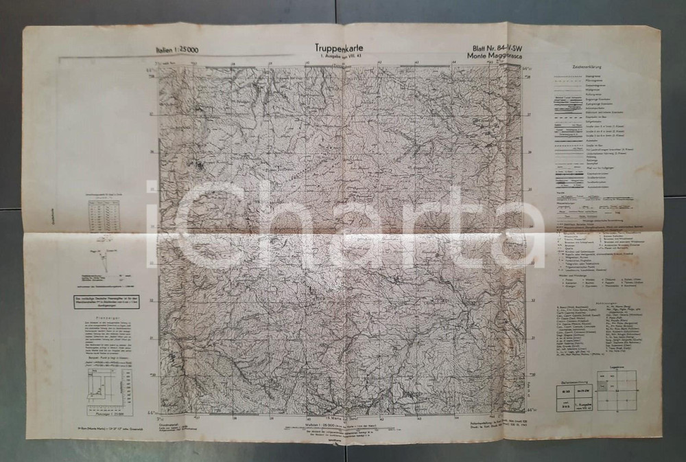 Mappa, planimetria storica 1943 WW2 Truppenkarte WEHRMACHT  MONTE MAGGIORASCA GE  Mappa n° 84 70x45 cm 1