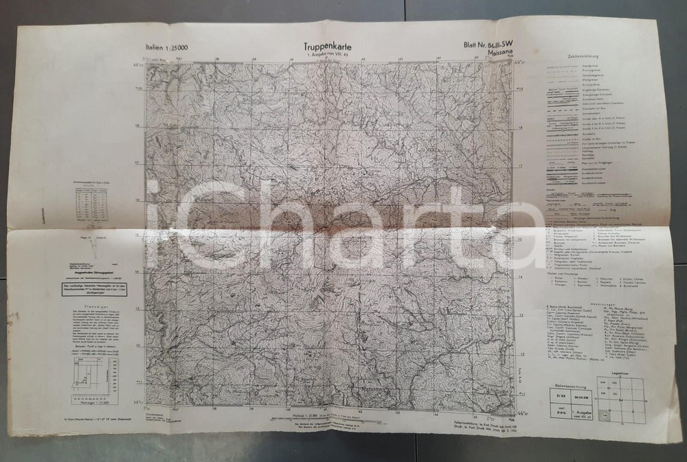 Mappa, planimetria storica 1943 WW2 Truppenkarte WEHRMACHT  MAISSANA SP  Mappa n° 84 70x45 cm 1