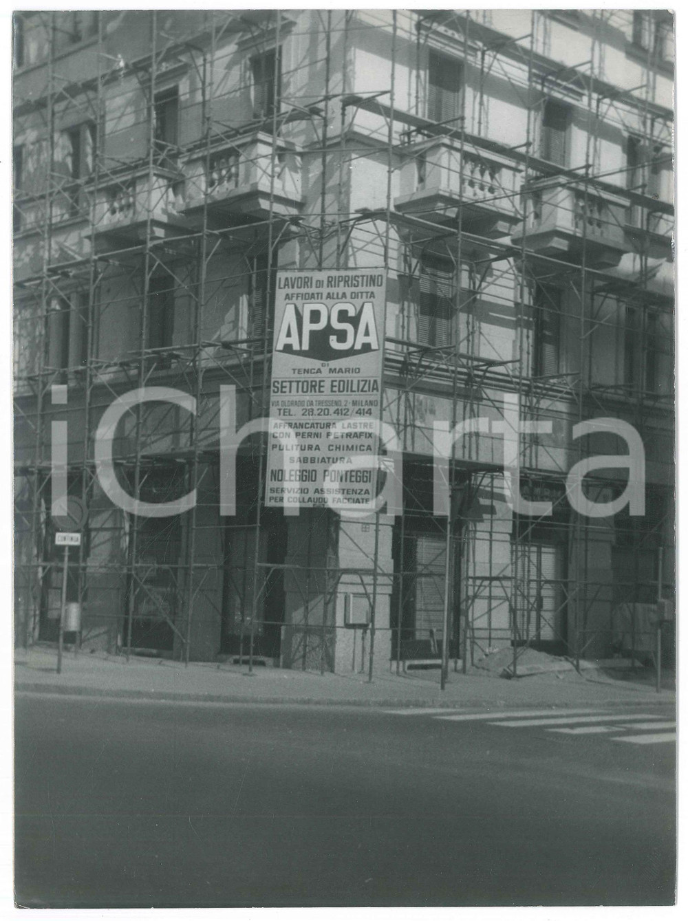 Fotografia d epoca originale 1965 ca MILANO Ponteggio della ditta APSA di Mario TENCA Foto 18x24 cm 1