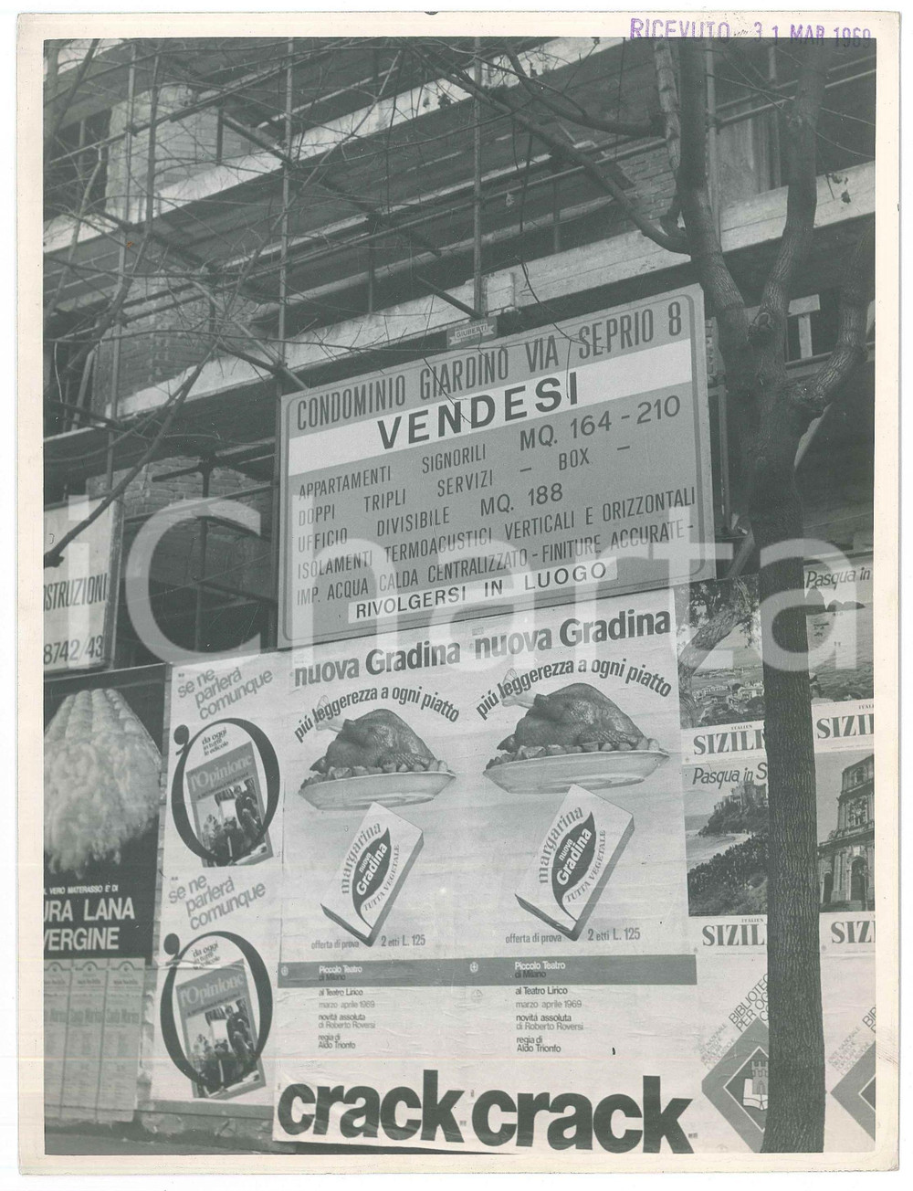 Fotografia d epoca originale 1959 MILANO Via Seprio 8  Condominio Giardino  Affissioni  Foto 18x24 cm 1