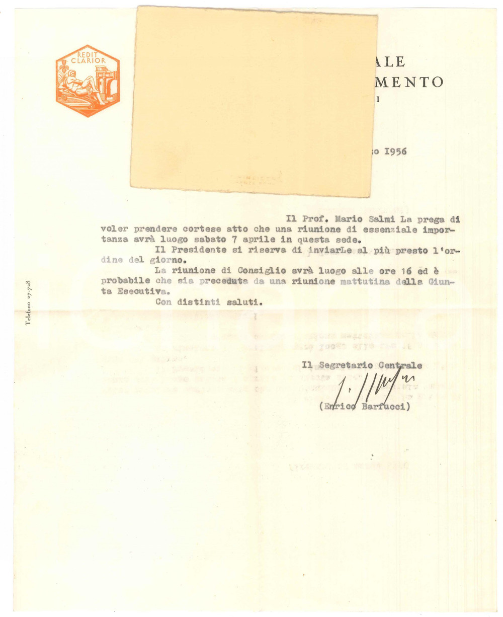 Autografo originale 1956 FIRENZE Istituto Nazionale Studi Rinascimento  Enrico BARFUCCI Autografo 1