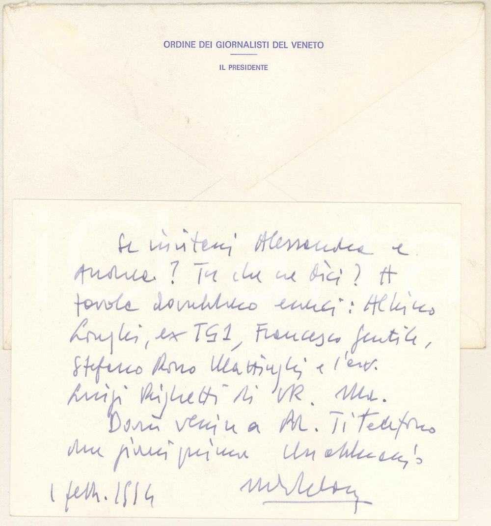Autografo originale 1994 VERONA Ordine Giornalisti Veneto  Michelangelo BELLINETTI  AUTOGRAFO 1