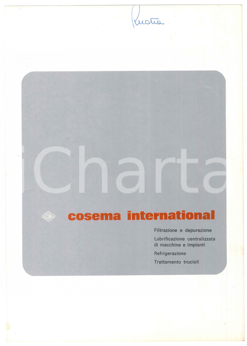 Materiale pubblicitario d’epoca 1965 ca CAFASSE Depuratori COSEMA INTERNATIONAL Opuscolo 21x29 cm 1