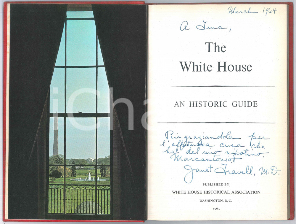 Autografo originale 1963 THE WHITE HOUSE Historical guide  Autograph dedication by Janet G. TRAVELL 1
