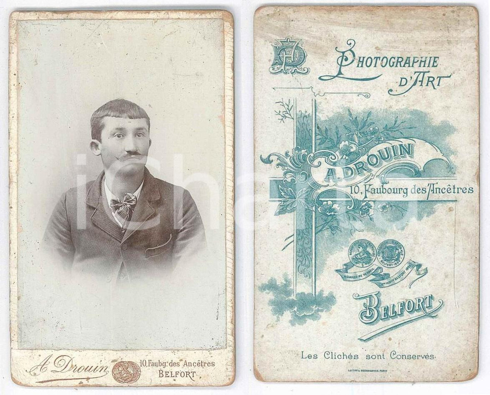 Fotografia d epoca originale 1900 ca BELFORT FRANCE Portrait d homme  Photo A. DROUIN CDV 1