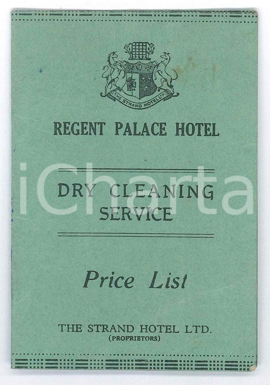 Oggetto da collezione cartaceo 1955 LONDON Regent Palace Hotel  Dry cleaning service  Price list 7x10 cm 1