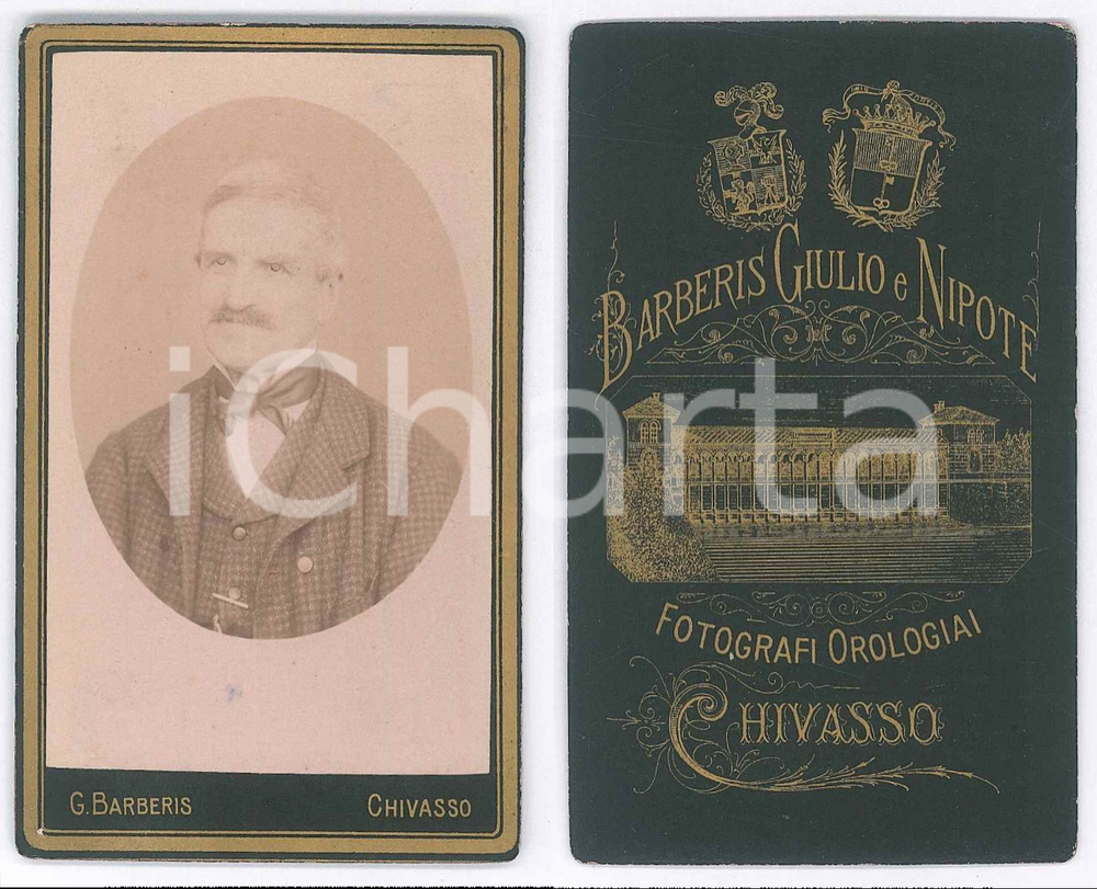 Fotografia d epoca originale 1890 ca CHIVASSO TO Ritratto maschile  Busto Foto Giulio BARBERIS CDV 1