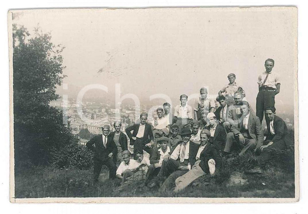 Fotografia d epoca originale 1929 COMO / PONTE CHIASSO Gita ciclistica  Gruppo dei partecipanti Foto 8x6 cm 1