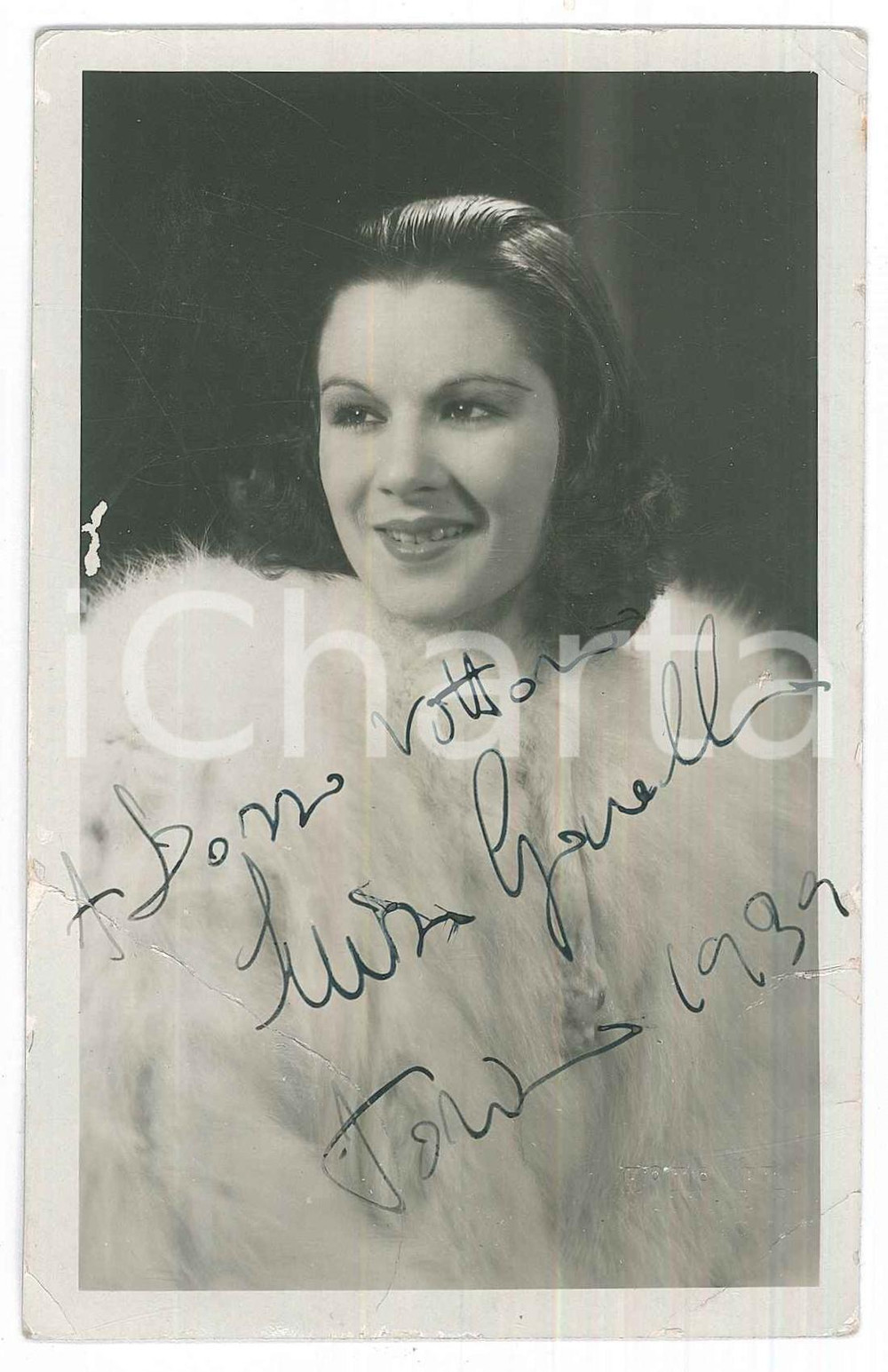 Autografo originale 1939 TEATRO TORINO Attrice Luisa GARELLA Foto con AUTOGRAFO 9x14 cm 1