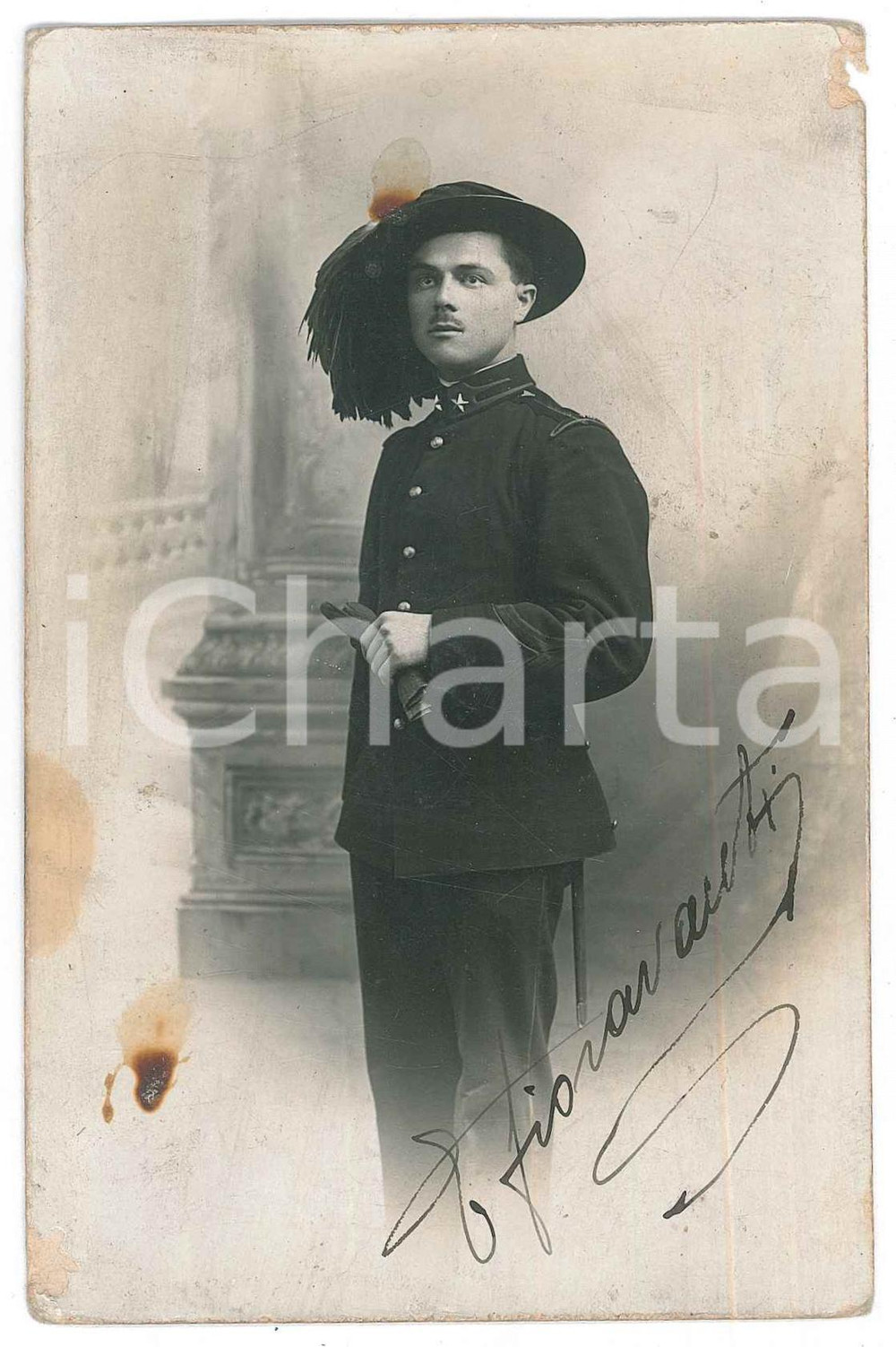 Fotografia d epoca originale 1915 ca WW1 REGIO ESERCITO ANCONA Ritratto E. FIORAVANTI bersagliere Foto ZIONI 1