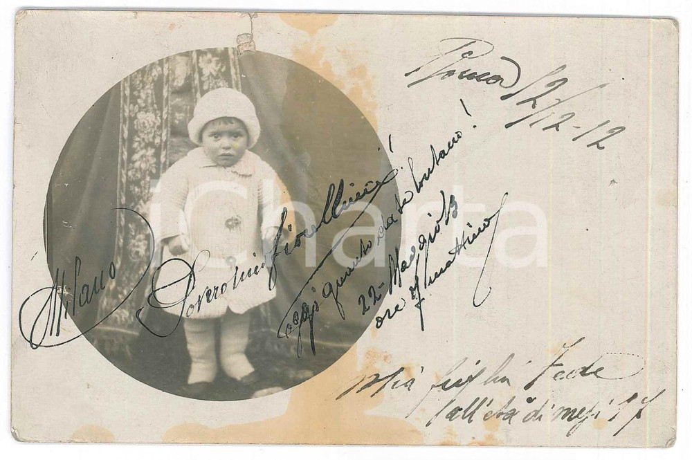Fotografia d epoca originale 1913 MILANO Fede FABBRI bambina a 17 mesi  Ritratto Foto cartolina 1