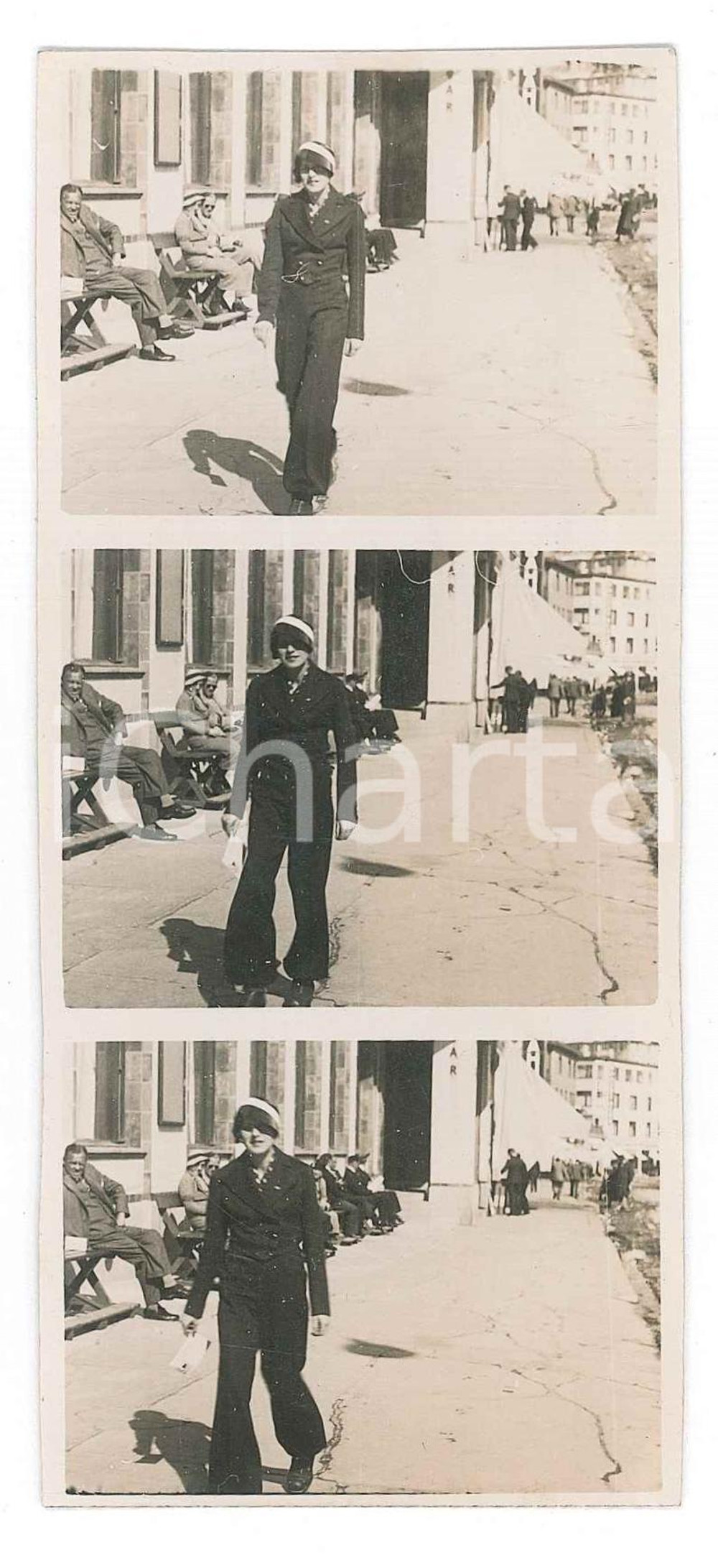 Fotografia d epoca originale 1930 ca MODA ITALIA Donna in completo pantaloni a passeggio Foto anonima 6x14 1