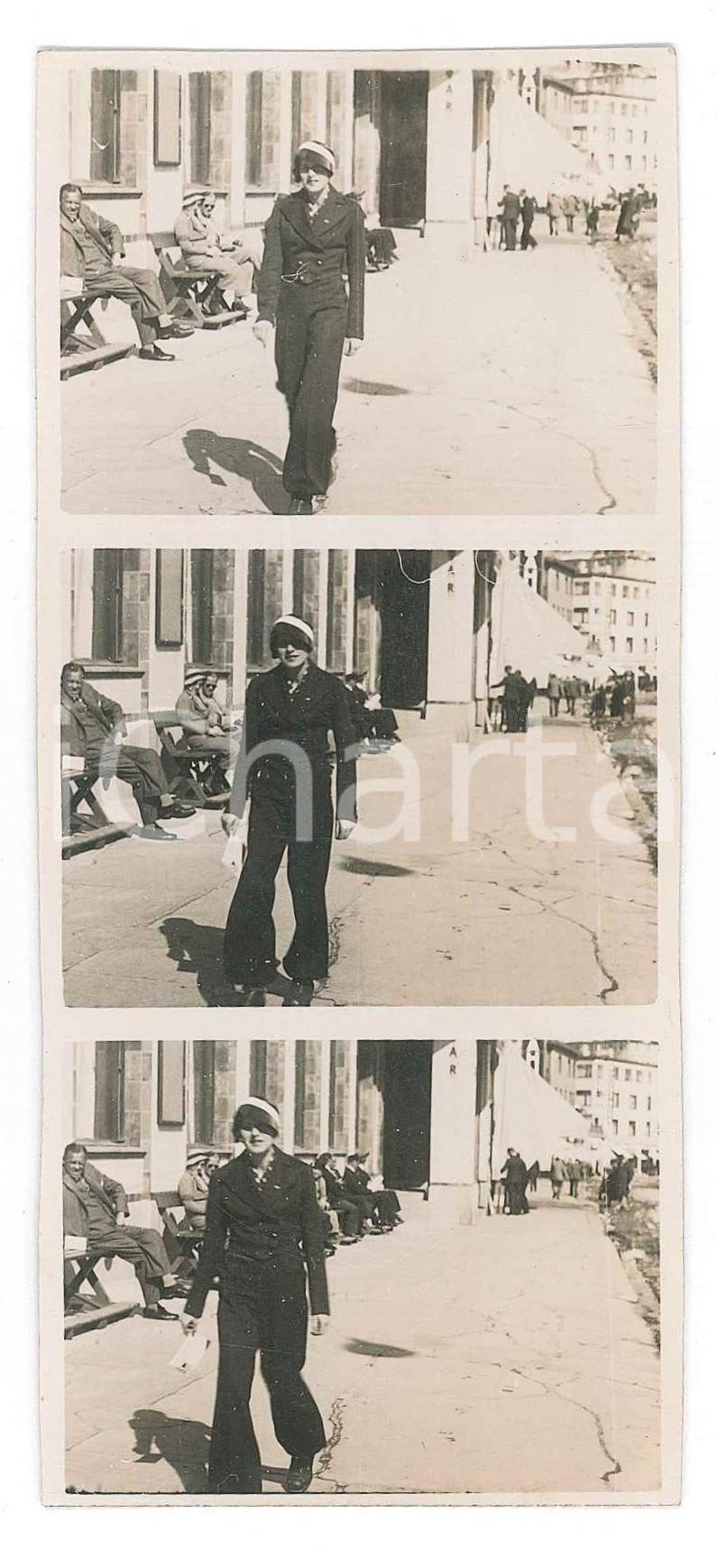 Fotografia d epoca originale 1930 ca MODA ITALIA Donna in completo pantaloni a passeggio Foto anonima 6x14 1