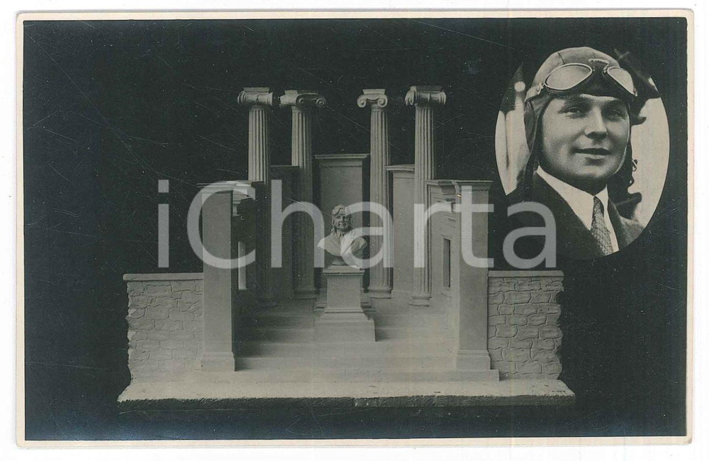 Fotografia d epoca originale 1930 ca ITALIA Bozzetto monumento ad aviatore  Fotomontaggio RARO 14x9 cm 1