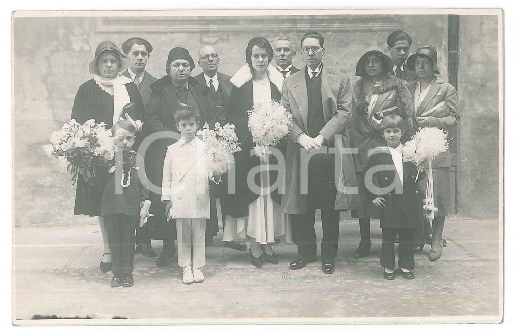 Fotografia d epoca originale 1931 Area di TORINO Matrimonio invernale  Ritratto di famiglia Foto 14x9 cm 1