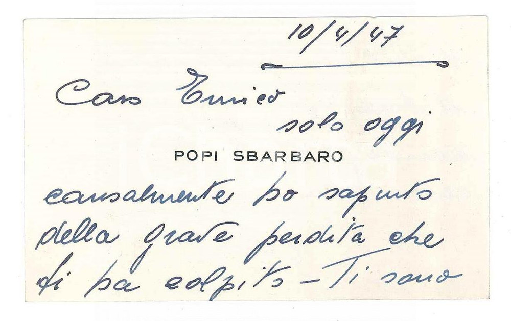 Autografo originale 1947 MILANO  HOCKEY SU GHIACCIO  Popi SBARBARO Biglietto AUTOGRAFO 1