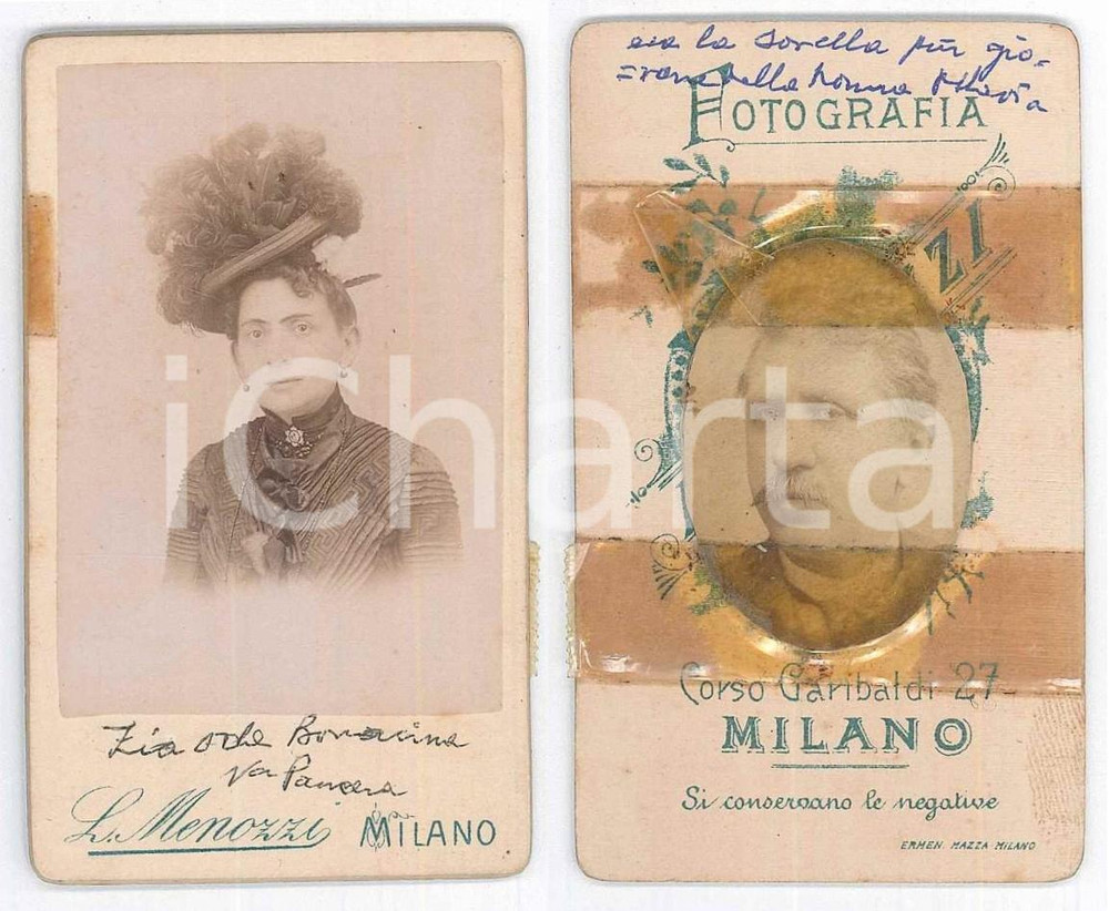Fotografia d epoca originale 1900 ca MILANO Ada BONACINA vedova PANCERA  Ritratto doppio con marito Foto 1