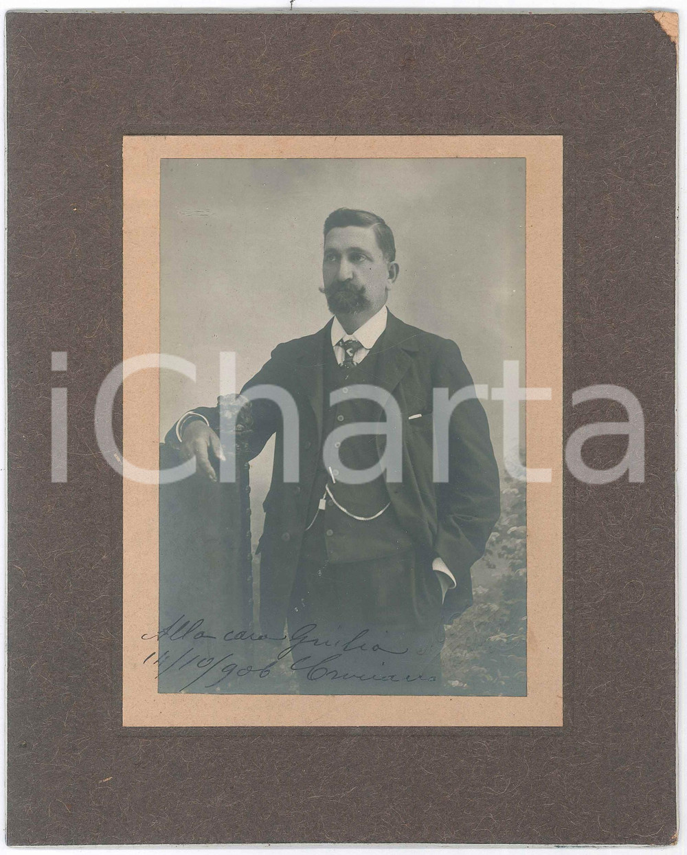 Fotografia d epoca originale 1906 ROMA Ritratto maschile in piedi Fotografia M. DOSIO 18x23 cm 1