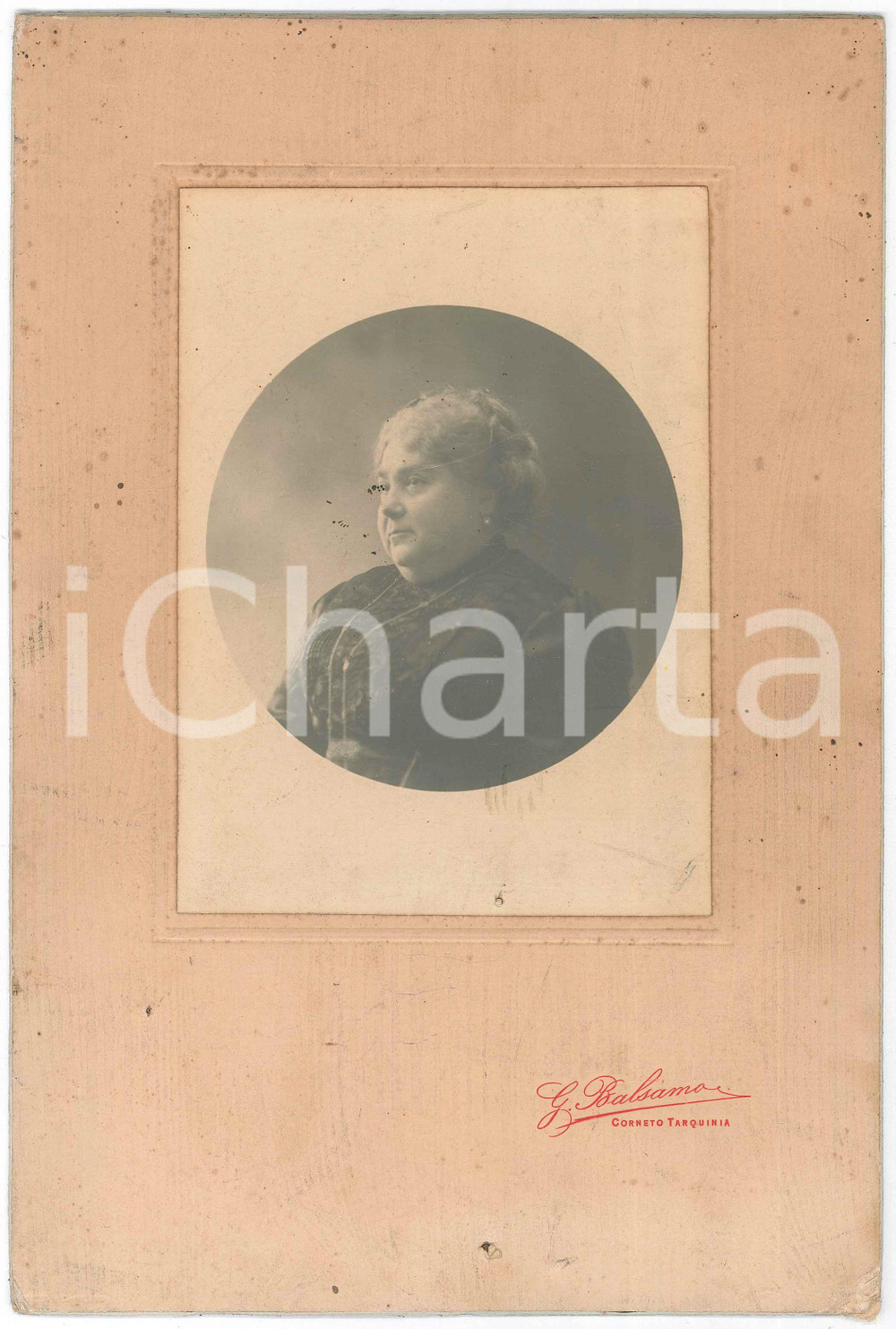 Fotografia d epoca originale 1910 ca TARQUINIA Ritratto di anziana donna  Busto Foto G. BALSAMO 17x26 cm 1