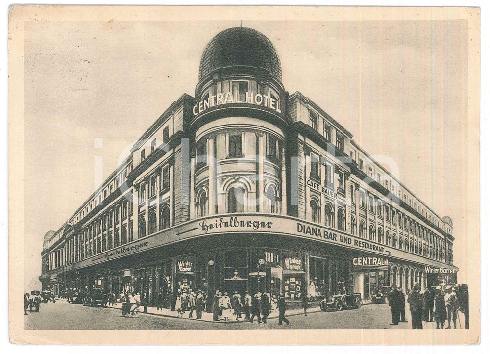 Cartolina originale da collezione 1937 BERLIN  Central Hotel Am Banhof Friedrichstrasse  Cartolina ANIMATA FG VG 1