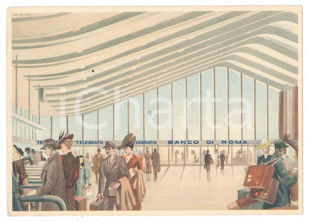 Cartolina originale da collezione 1940 ca ROMA Stazione Termini  Agenzia del BANCO DI ROMA Cartolina FG NV 1