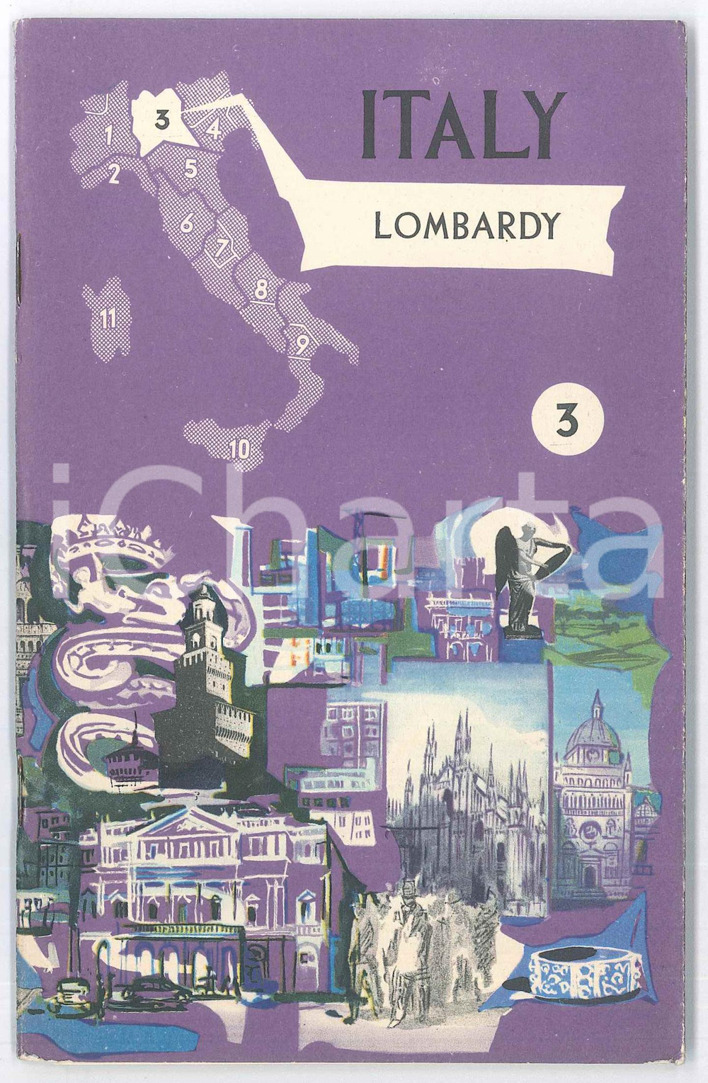 Materiale pubblicitario d’epoca 1958 ENIT  TURISMO  ITALY  LOMBARDY Illustrated English brochure 48 p. 1