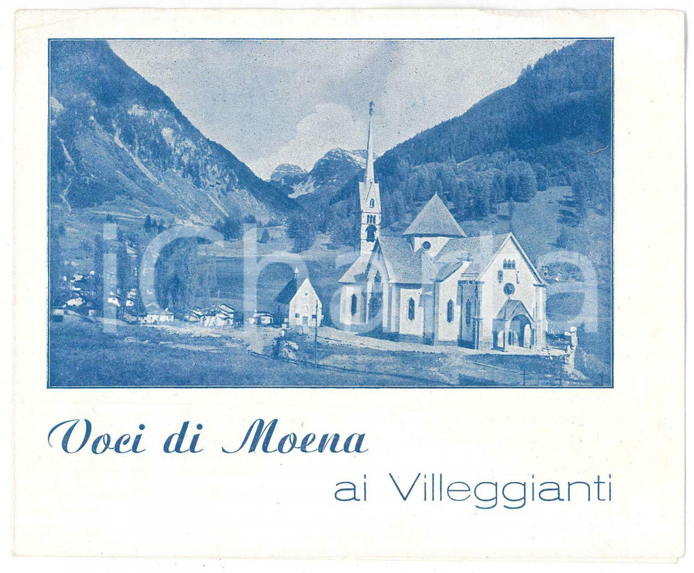 Materiale pubblicitario d’epoca 1950 ca TRENTINO  MOENA  Vademecum e orari Messe Pieghevole 1